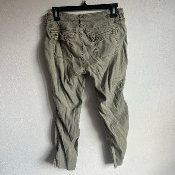 Level 99 Green Linen Raw Hem Pants Women’s 26 Cargo City Utility Lagenlook - Picture 3 of 6